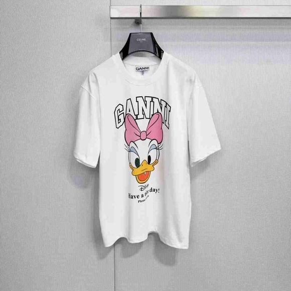 Ganni White Tee with Pink Graphic